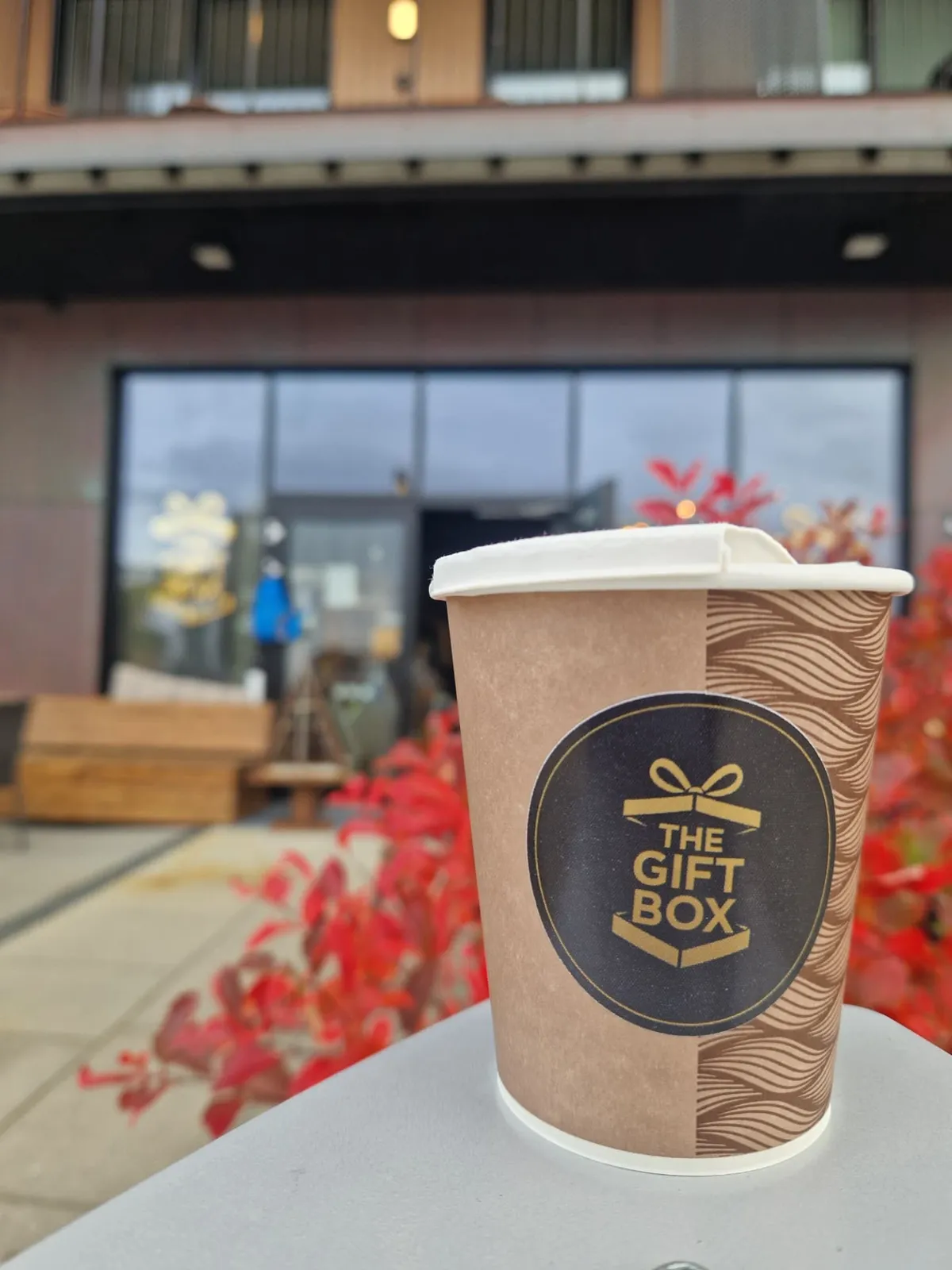 Takeaway coffee from The Gift Box on the terrace at Vervet in Tromsø